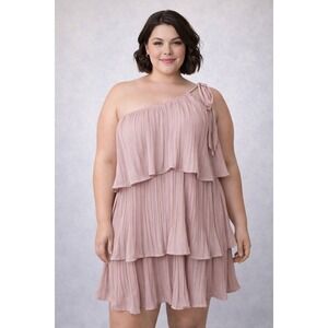 Lulus Dress Women XL Pink Dusty Rose Blowing Kisses 1‎ Shoulder Pleated Prom NWT